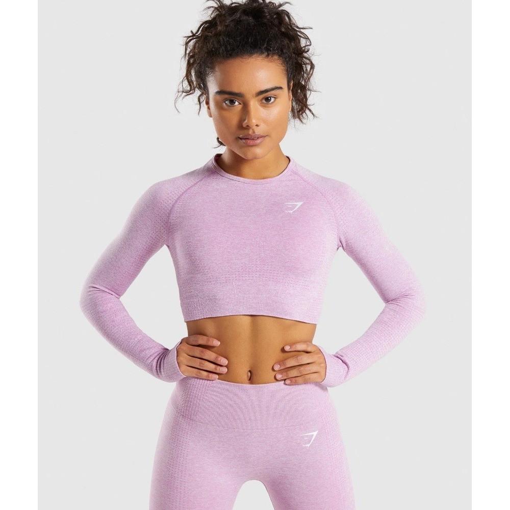 Gymshark Vital Seamless Crop Top Women Size S Purple Long Sleeve Workout Shirt